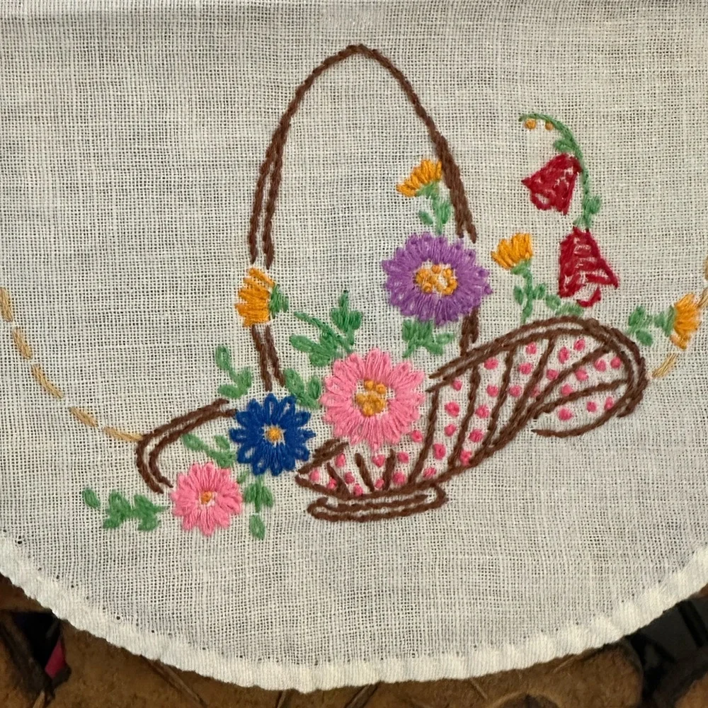 Vintage Pair of His and Hers Handmade Floral Embroidered Crocheted Hand Towels.